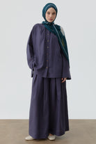 Bel Lastikli Plikaşe Detaylı Pantolon - İndigo TUGBA