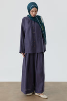 Bel Lastikli Plikaşe Detaylı Pantolon - İndigo TUGBA