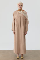 Bel Nervür İşlemeli Abaya - Bej TUGBA