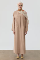 Bel Nervür İşlemeli Abaya - Bej TUGBA