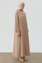 Bel Nervür İşlemeli Abaya - Bej TUGBA