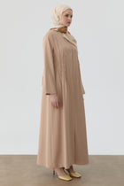Bel Nervür İşlemeli Abaya - Bej TUGBA
