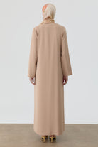Bel Nervür İşlemeli Abaya - Bej TUGBA