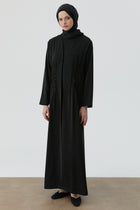 Bel Nervür İşlemeli Abaya - Siyah TUGBA
