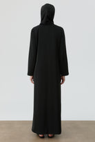 Bel Nervür İşlemeli Abaya - Siyah TUGBA