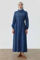 Bel Tünel Bağcıklı Elbise - İndigo TUGBA