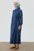 Bel Tünel Bağcıklı Elbise - İndigo TUGBA