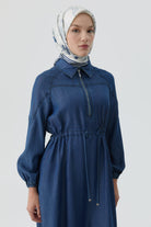 Bel Tünel Bağcıklı Elbise - İndigo TUGBA