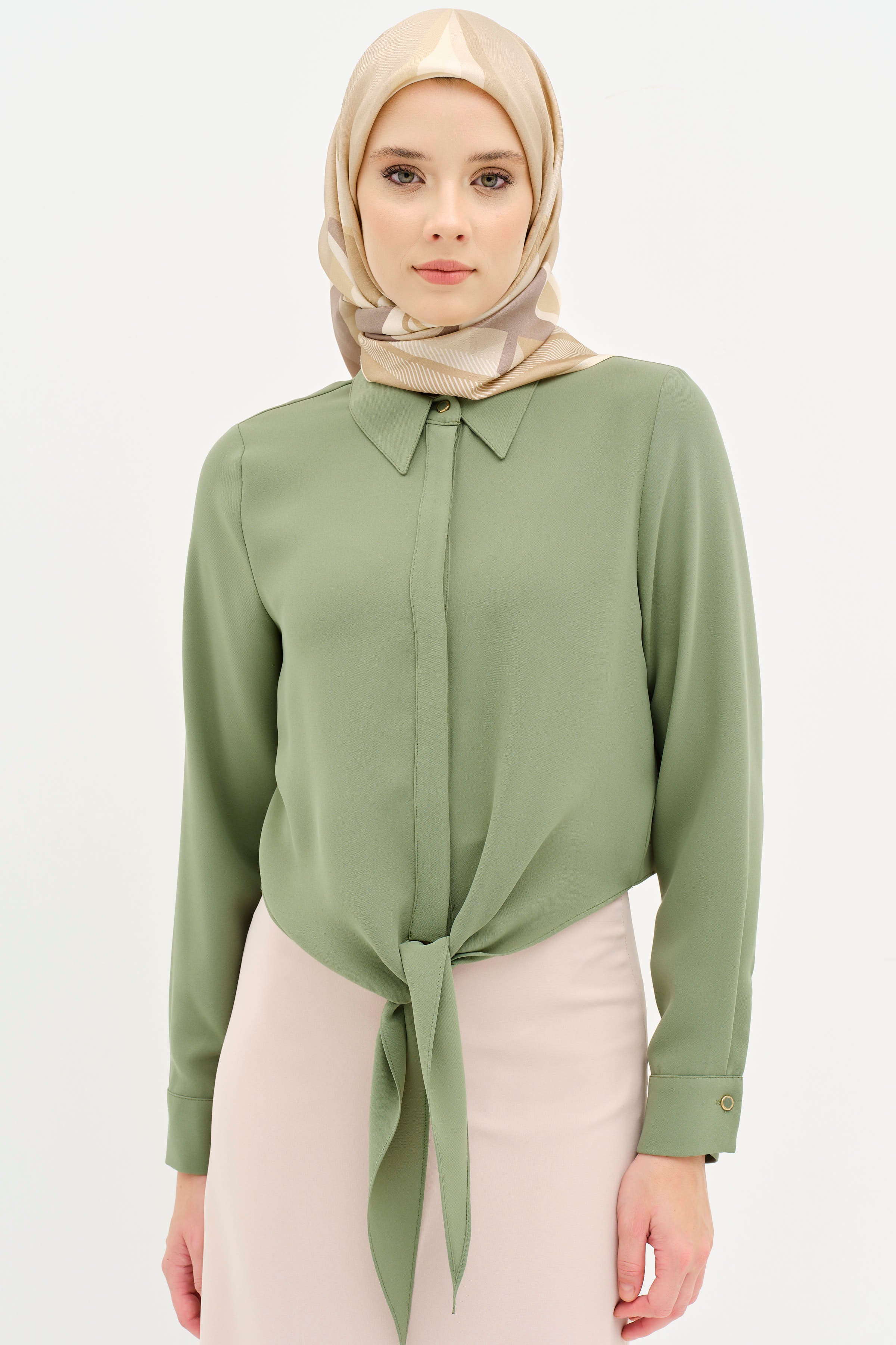 Belden Bağlamalı Gömlek - Mint TUGBA