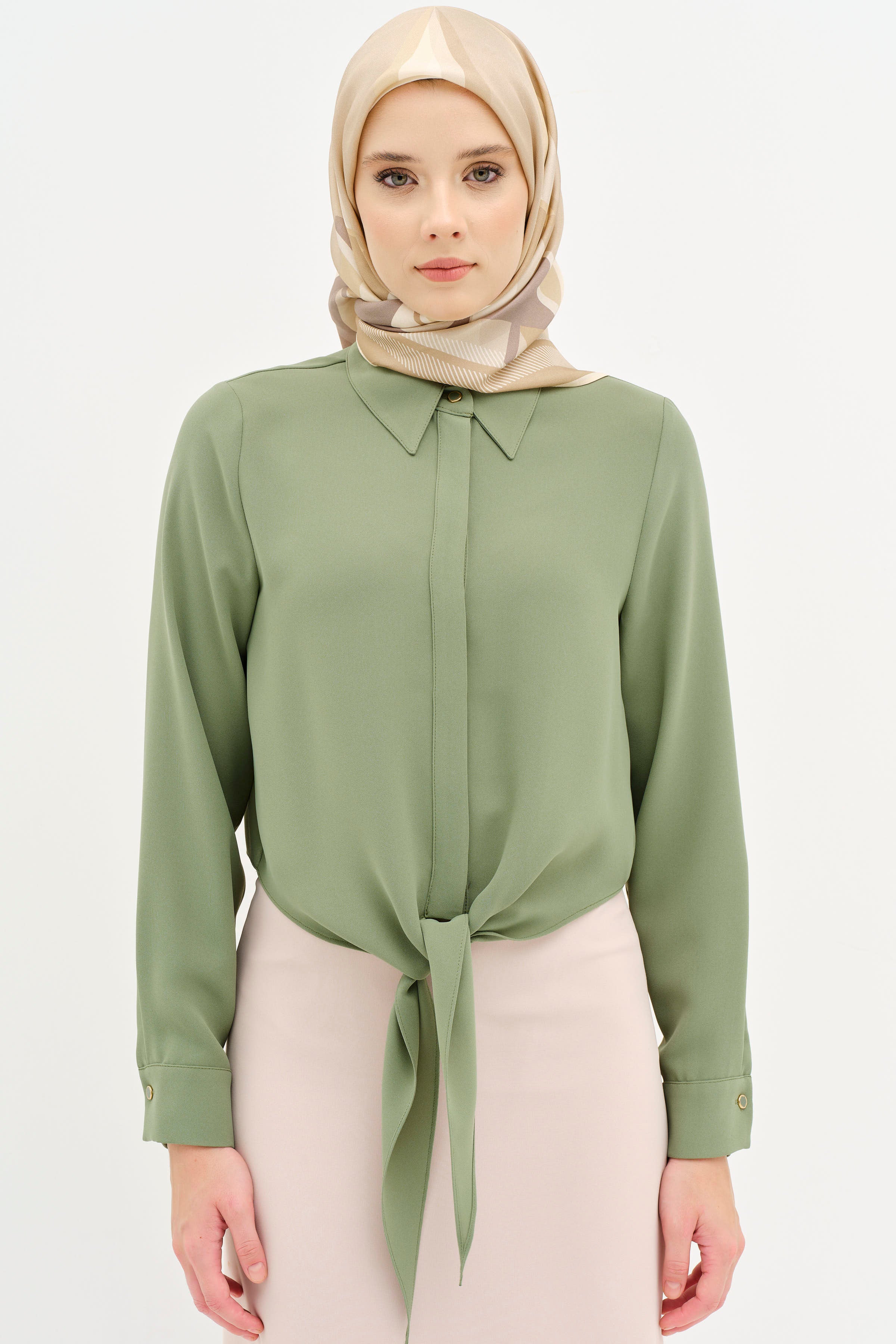 Belden Bağlamalı Gömlek - Mint TUGBA