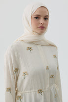 Belden Büzgü Bağlamalı Çiçek Desenli Tunik - Bej TUGBA