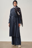 Beli Bağcık Detaylı Lastikli Pantolon - Lacivert TUGBA