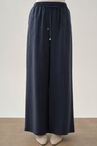 Beli Bağcık Detaylı Lastikli Pantolon - Lacivert TUGBA