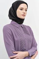 Beli Kuşaklı Plise Detaylı Tunik - Lila TUGBA
