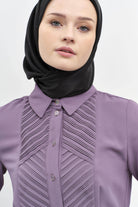 Beli Kuşaklı Plise Detaylı Tunik - Lila TUGBA