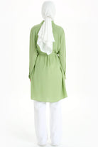 Beli Kuşaklı Robalı Tunik - Fıstık Yeşili TUGBA