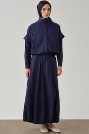 Beli Lastikli Crop Ceket - Lacivert TUGBA
