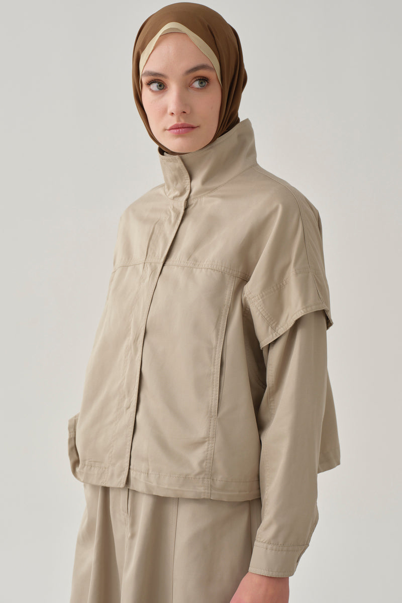 Beli Lastikli Crop Ceket - Taş TUGBA