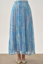 Beli Lastikli Desenli Plisoley Etek - Mavi TUGBA