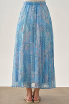 Beli Lastikli Desenli Plisoley Etek - Mavi TUGBA