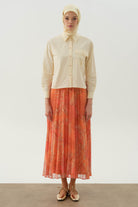 Beli Lastikli Desenli Plisoley Etek - Oranj TUGBA