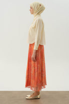 Beli Lastikli Desenli Plisoley Etek - Oranj TUGBA