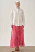 Beli Lastikli Desenli Plisoley Etek - Pembe TUGBA