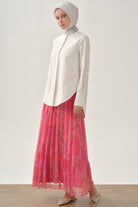 Beli Lastikli Desenli Plisoley Etek - Pembe TUGBA