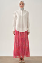 Beli Lastikli Desenli Plisoley Etek - Pembe TUGBA