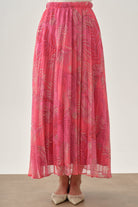 Beli Lastikli Desenli Plisoley Etek - Pembe TUGBA