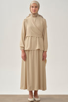 Beli Lastikli Etek - Bej TUGBA