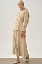 Beli Lastikli Etek - Bej TUGBA