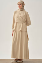 Beli Lastikli Etek - Bej TUGBA