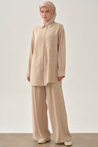 Beli Lastikli Pantolon - Bej TUGBA