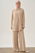 Beli Lastikli Pantolon - Bej TUGBA