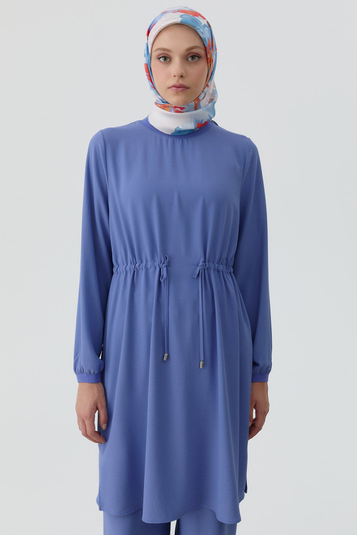 Ribbed Tunic with Tie Waist Detail - Aviator