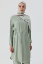 Beli Bağcık Detaylı Ribanalı Tunik - Mint TUGBA