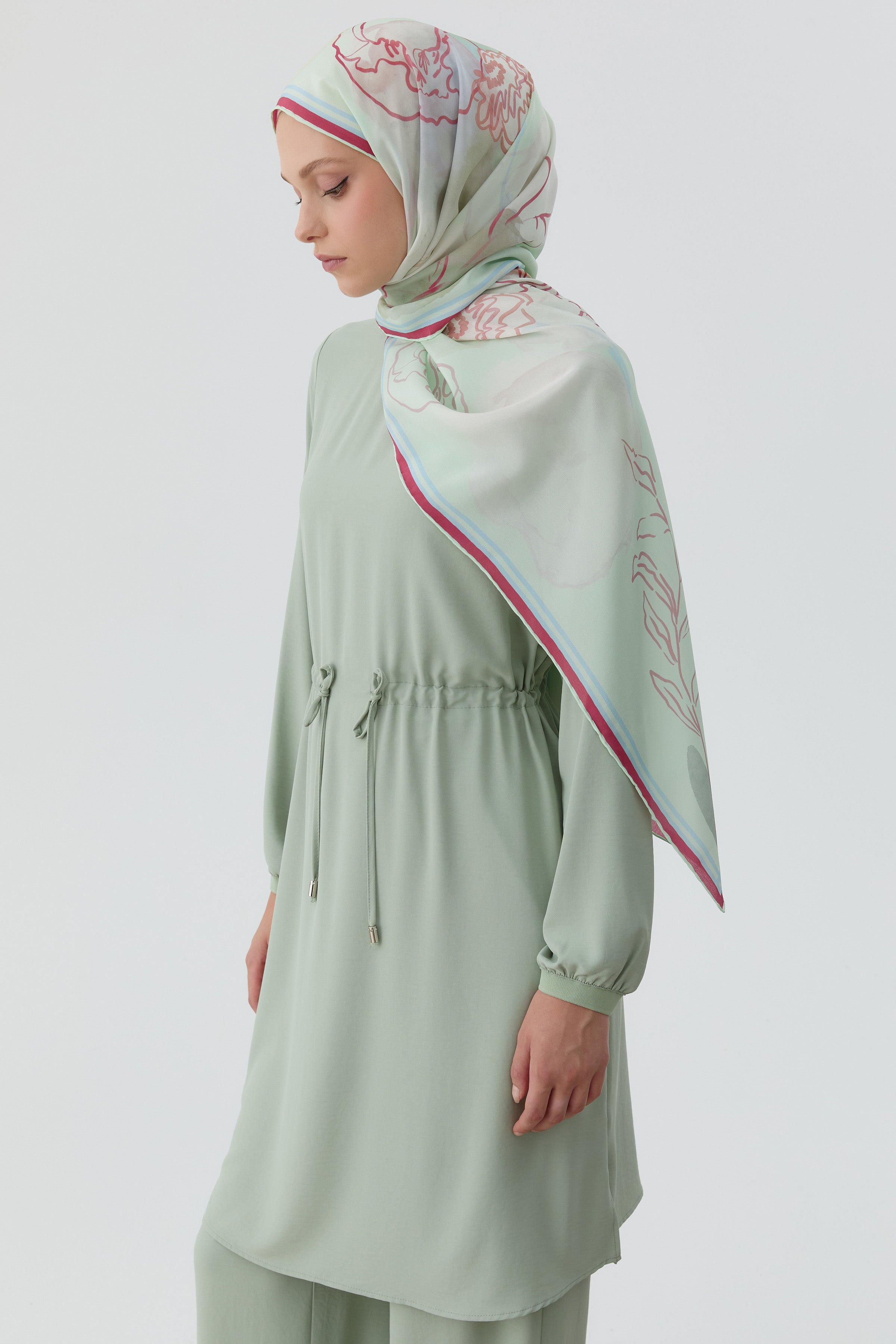 Beli Bağcık Detaylı Ribanalı Tunik - Mint TUGBA