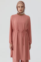 Beli Bağcık Detaylı Ribanalı Tunik - Somon TUGBA