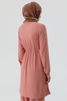 Beli Bağcık Detaylı Ribanalı Tunik - Somon TUGBA