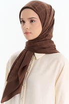 Kare Desen Pamuk Eşarp - Açık Kahve TUGBA