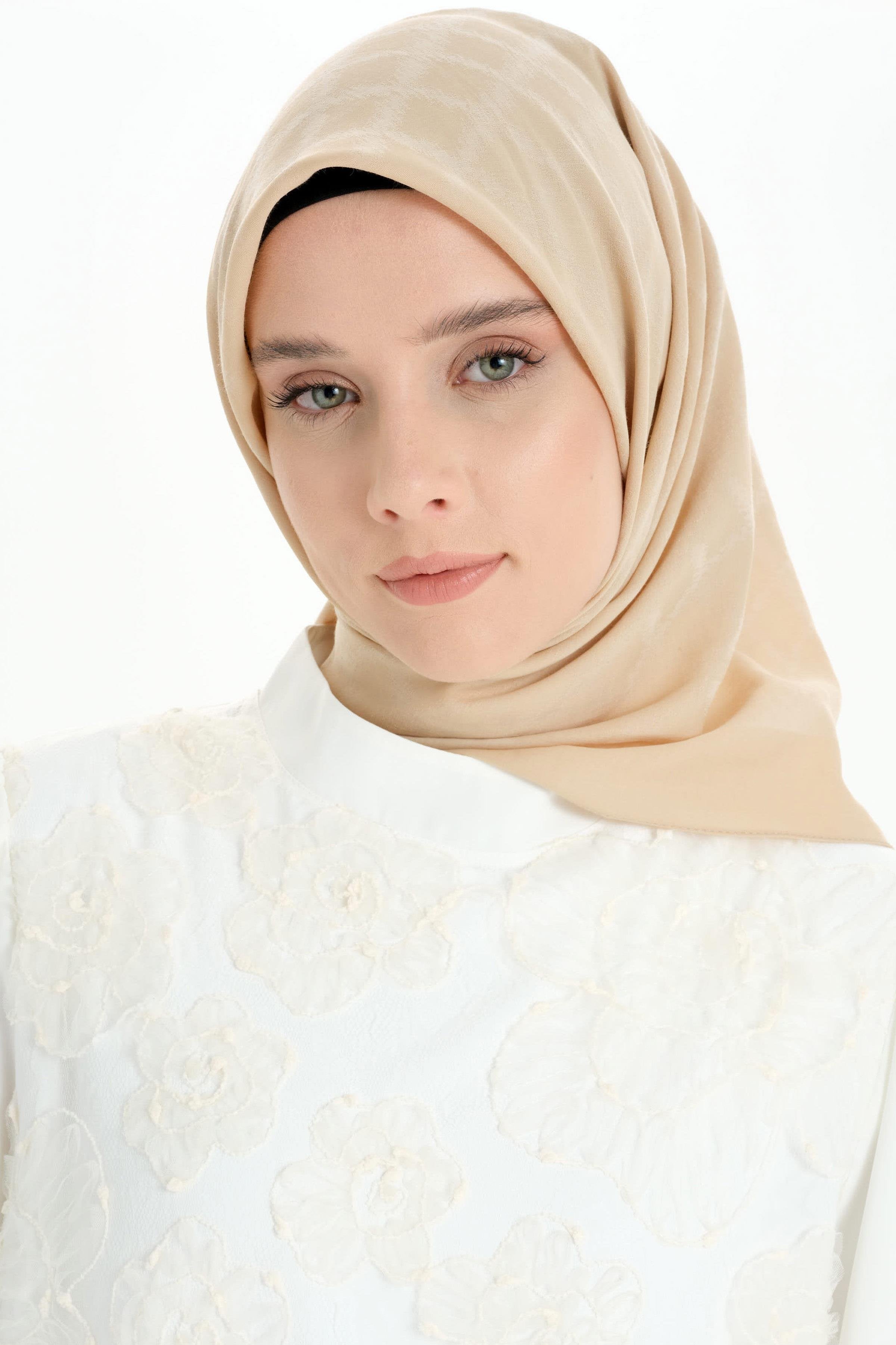 Kare Desen Pamuk Eşarp - Bej TUGBA