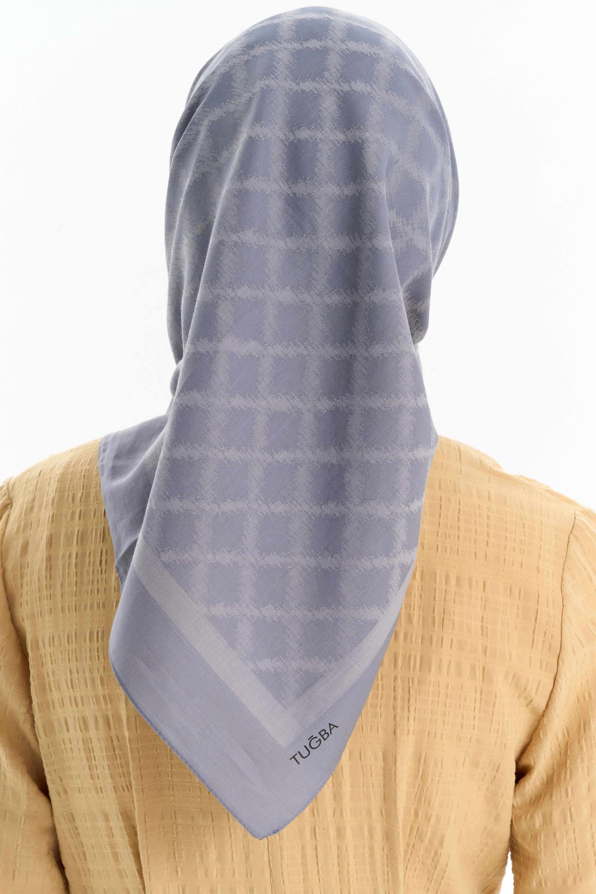 Kare Desen Pamuk Eşarp - Koyu Gri TUGBA