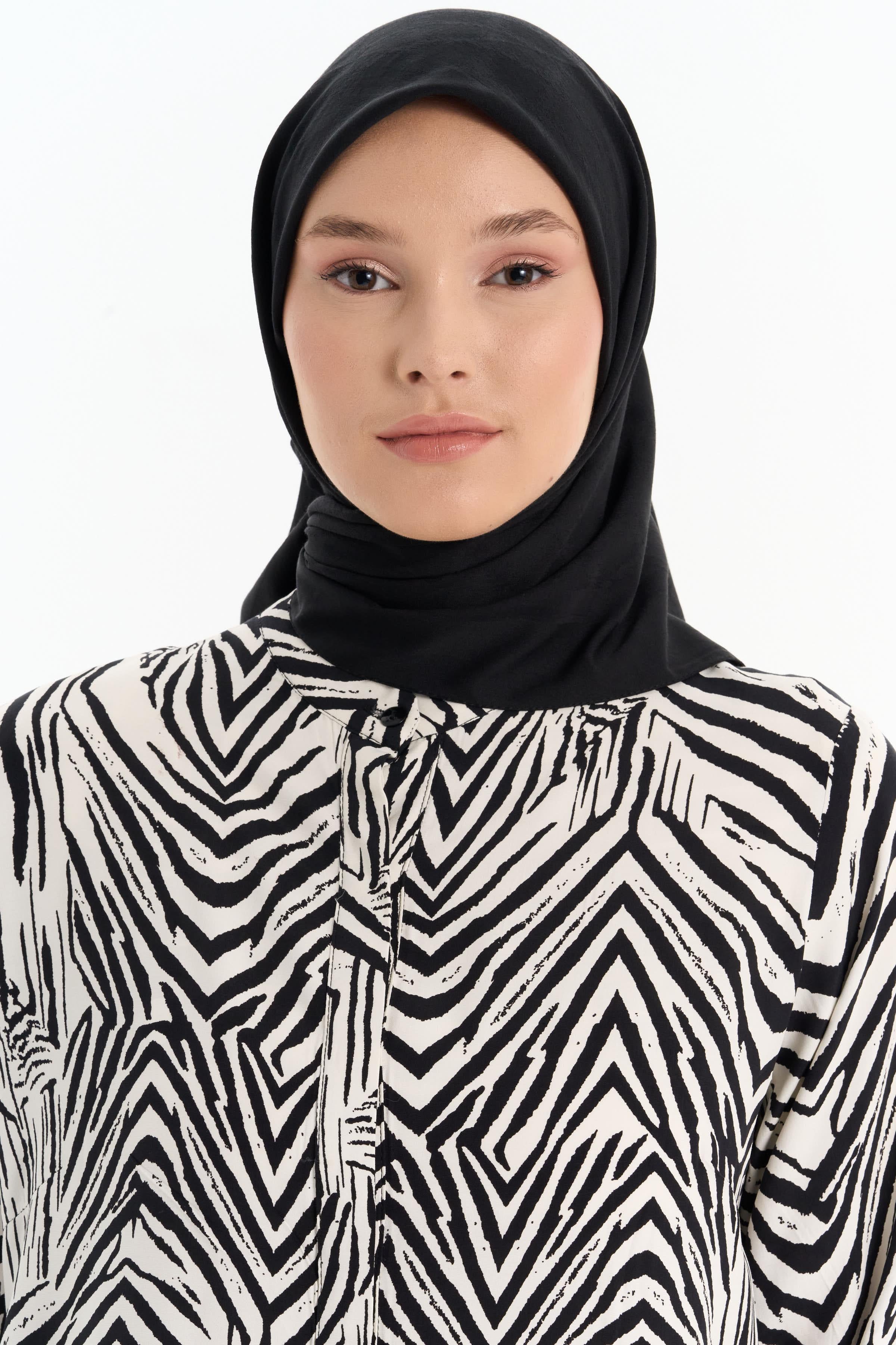 Kare Desen Pamuk Eşarp - Siyah TUGBA