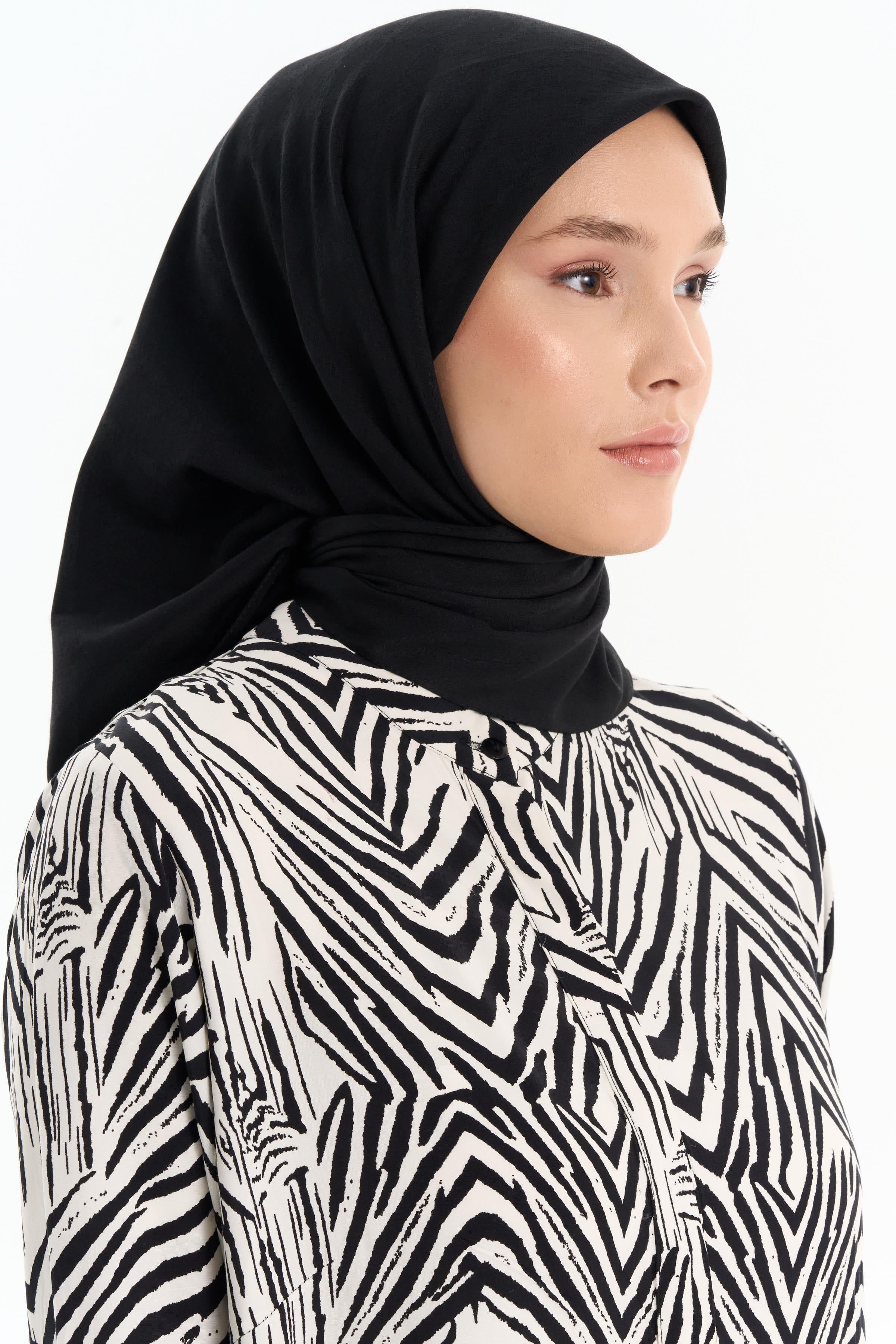 Kare Desen Pamuk Eşarp - Siyah TUGBA