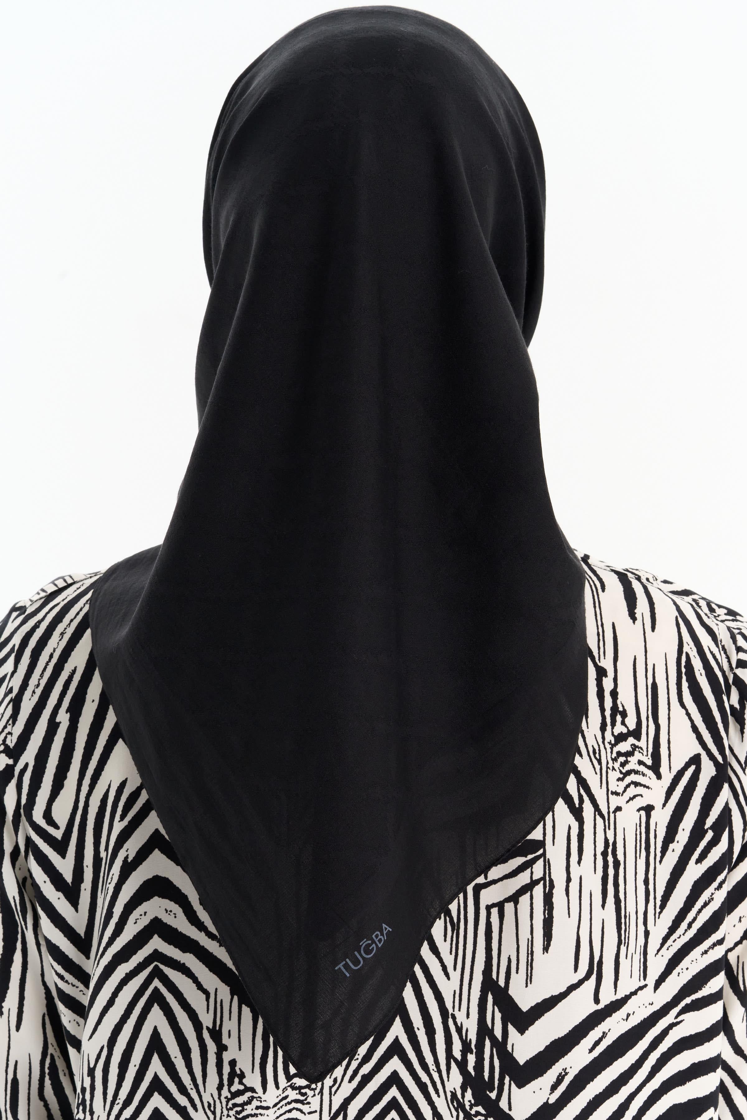 Kare Desen Pamuk Eşarp - Siyah TUGBA