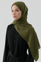 Geometrik Desen Pamuk Şal - Haki TUGBA