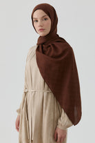 Geometrik Desen Pamuk Şal - Kahve TUGBA