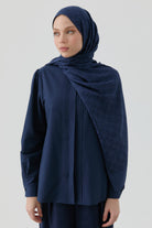 Geometrik Desen Pamuk Şal - Lacivert TUGBA
