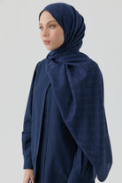 Geometrik Desen Pamuk Şal - Lacivert TUGBA